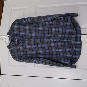Men's Large American Eagle Blue/Green Plaid Long-Sleeve Button-Down
